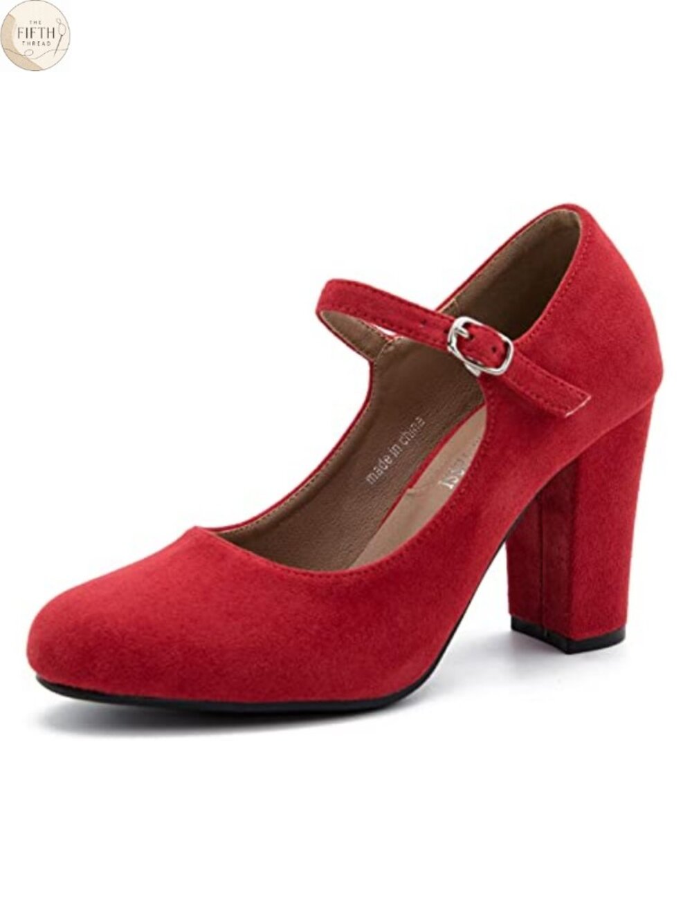 Mary Jane Pumps Closed Round Toe Block Heel Ankle Strap Buckle 3.54 Inch High